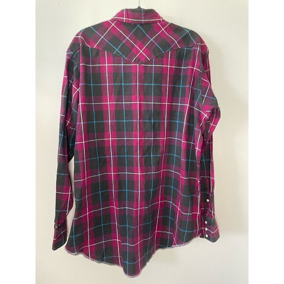 Wrangler Plaid 100% Cotton Made in USA Pearl Snap Shirt, Size 16/35 - Picture 3 of 4